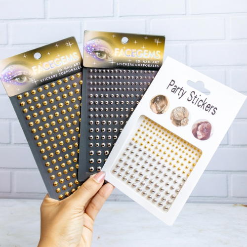 Gemas Doradas y Plateadas Grandes para Rostro