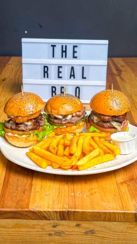 Trio SPC bbq (3 mini hamburguesas + papas)