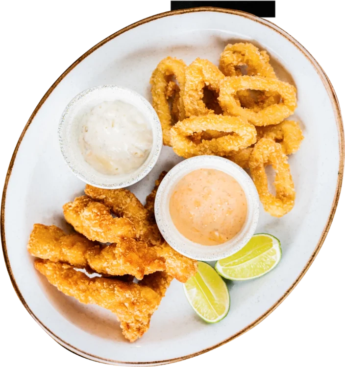 CALAMAR Y LANGOSTINOS APANADOS